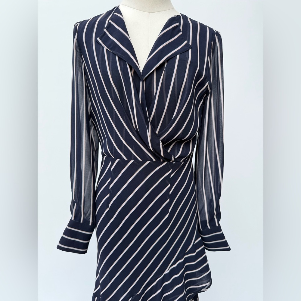 Rachel Roy Collection Striped Midi Wrap Dress Navy White Long Sleeve Sz 2 NWOT - Picture 4 of 14